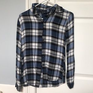 A blue, black, white, and gray flannel